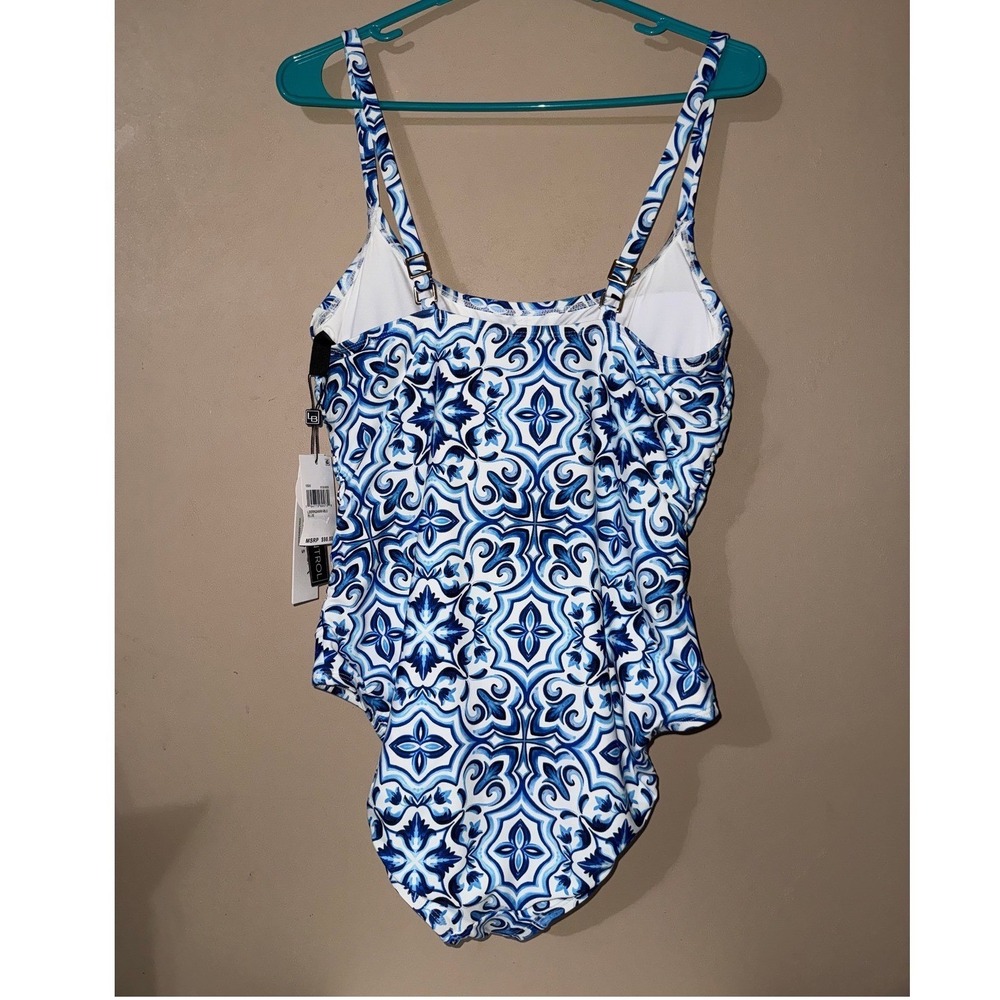La Blanca Blue White Tile Print One Piece Swimsuit Size 16W LB5RN24MW-BLU NEW - Picture 5 of 8